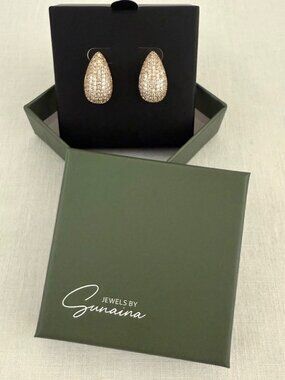 Jewels by Sunaina Narnia Stud Earrings Gold CZ Teardrop Statement
